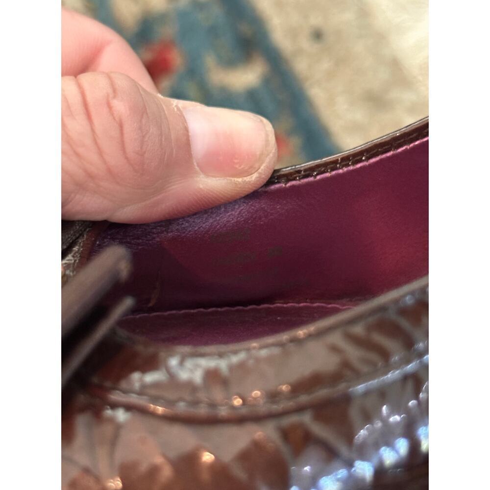 Coach Women's Brown Patent Leather JAYDEN PEEPTOE Wedge Pumps Heels Size 8 - Picture 6 of 13